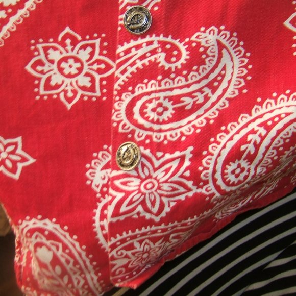 Ivy Wear Vintage 70 Red White Denim Western Horseshoe Buttons 100% Cotton Small. - Picture 9 of 11